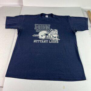 VTG 80s Penn State Nittany Lion Shirt Fits Medium Blue Football Faded Tee Tag XL